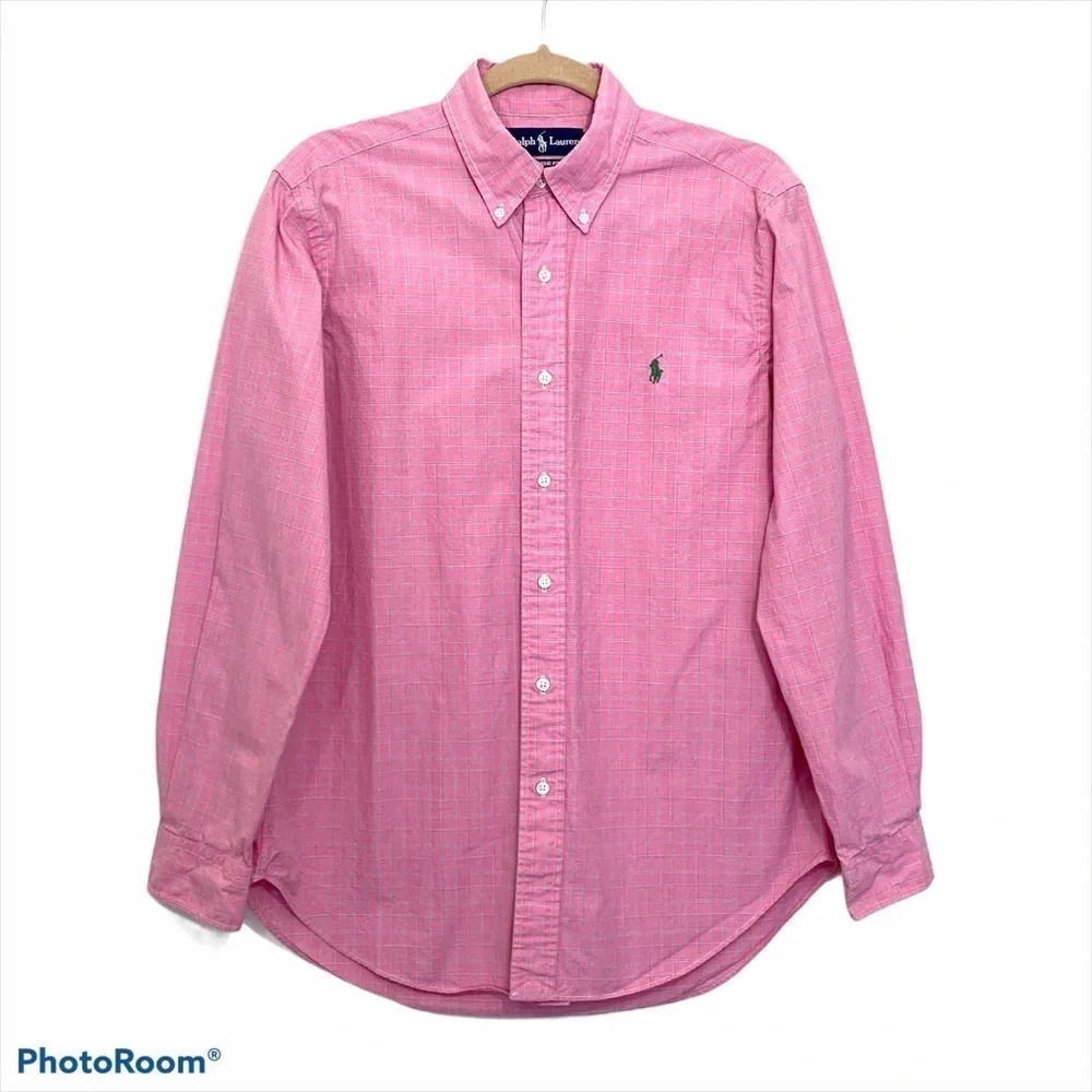 Ralph Lauren Button Down Dress Shirt Classic Fit Pink with green pony